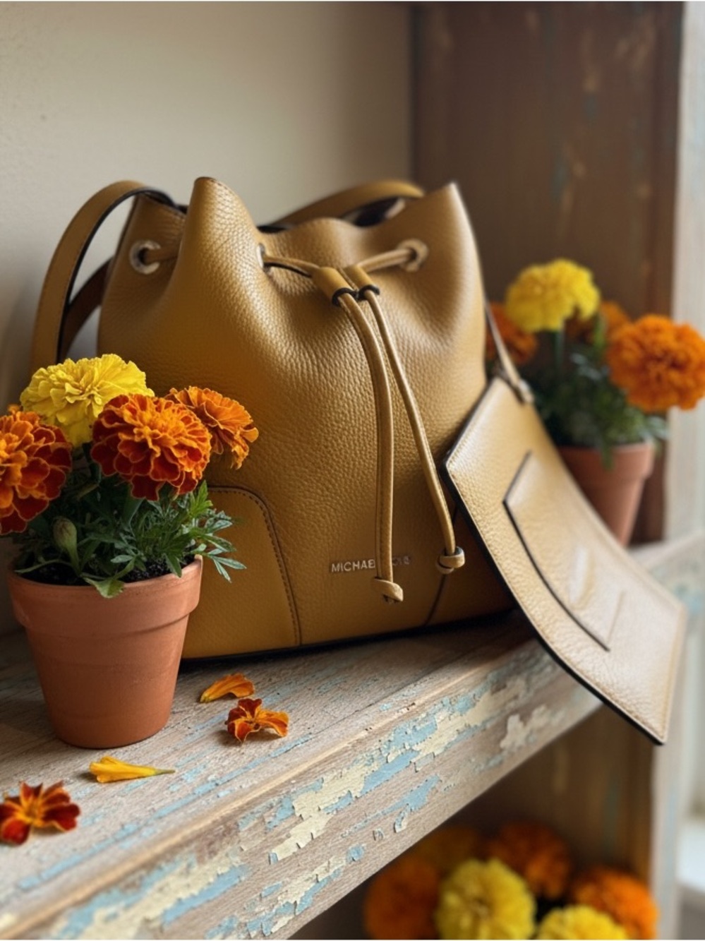 Michael Kors Cary Bucket Bag- Marigold in Pebbled Leather Drawstring Hobo
NWOT - Picture 3 of 7